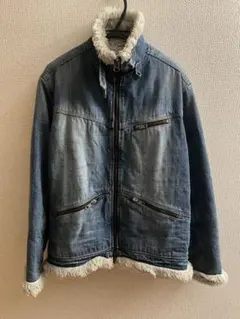 デニムブルー ファー付きジャケット