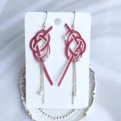 あわじ結びの水引ピアス／イヤリング｜和モダン　ワインレッド｜フォーマルにも