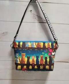 ハンドメイド　持ち手つき19㎝ファスナーポーチ　コスメカードケース猫柄 小銭入れ