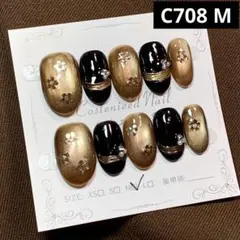 現品ネイルチップ　ショートオーバル　バイカラーマグネットフラワーツヤお正月成人式