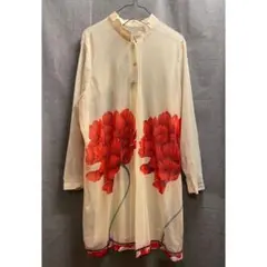 ★シアー 花柄 ロング丈シャツブラウス ワンピース