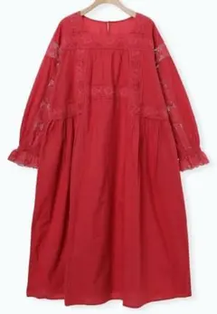 サマンサモスモス　ローズ柄レーススクエアネックワンピース　Mサイズ　レッド 春秋