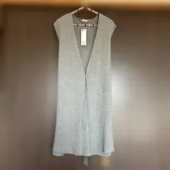 【新品】レディース　Lサイズ ニット　ジレ　Z グレー　無地　シンプル　リボン
