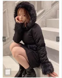 【美品】GRL ベルト&ファー付きダウンコート ブラック Sサイズ kd13 黒