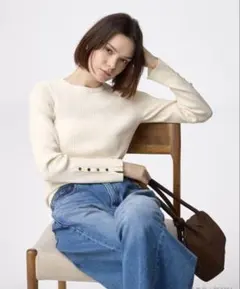 リブニットボタンスリーブプルオーバーZ