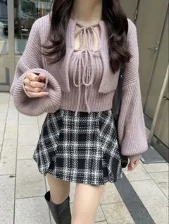 GRL インパン裏地付きツイードチェックミニスカート tu891