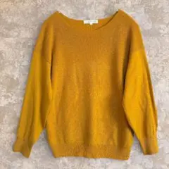 groveマスタードニットプルオーバーMアクリル混ボートネックボリューム袖ゆる春