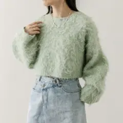 mystic ウールシャギーショートニット　グリーン