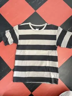 agnès b. homme グレー黒ストライプ Tシャツ Oサイズ