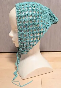 バブーシュカ ヘッドドレス 三角巾 クロシェ グリーン つけ襟 シンプル