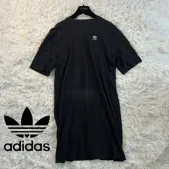 アディダス レディース 丈長Tシャツ 半袖 S 黒 ビッグ トレフォイル ロゴ