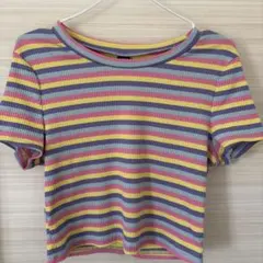 【SHEIN】Lマルチボーダー トップス！くすみカラー 美品 通学に◎