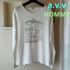 a.v.vHOMME　ホワイト 長袖カットソー プリント入り コットン100%のサムネイル