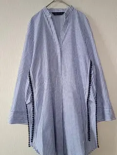 ZARA WOMAN 青と白のストライプ 長袖シャツ 　チュニック
