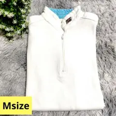 ホワイト ハーフジップ 長袖トップス 白　ロンＴスキーアンダーウェア 男女兼用M