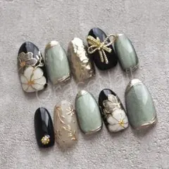 No.2210 現品販売！ネイルチップ　成人式卒業式和柄振袖袴着物