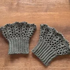 つけ袖 (手編み品) アームカバー カーキ色