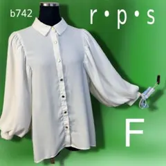 rps シアーブラウス　金ボタン　バルーンスリーブ　F オフホワイト