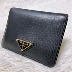 ♡現行♡PRADA 二つ折り財布 サフィアーノ トライアングル ロゴ 黒 三角
