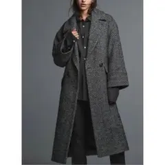 ZARA ヘリンボーンロングコート XS ブラック・ホワイト