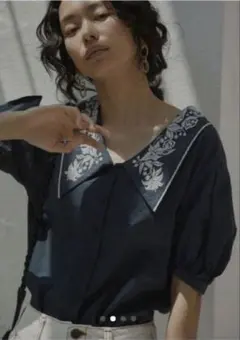 2605046 Ameri EMBROIDERY COLLAR BLOUSE 黒 2605046 Ameri EMBROIDERY COLLAR BLOUSE 黒 - メルカリ