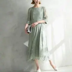 【美品】ROPE PICNIC モンエトワール レースタックドレス グリーン