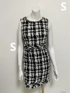 anツイードドレス白黒金ドレス