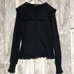 トゥービーシックフリル付きブラック長袖カーディガンTO BE CHIC