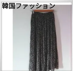 韓国ファッション フラワー シフォン プリーツ ロング スカート