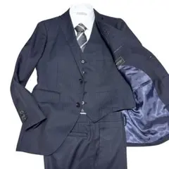 美品 THE SUIT COMPANY スーツ 3ピース ネイビー ストライプ