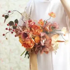 【2点セット】ブラウン系アーティフィシャルフラワーブーケ