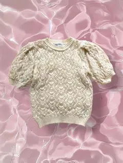 ZARA アイボリー 半袖レース編みセーター ニット クロシェ S