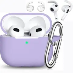 AirPods 3 ケース イヤーフック付き カラビナ付き パープル