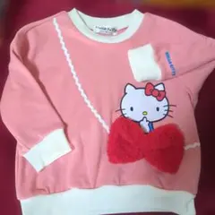 （新品）ハローキティ　 トレーナー　90サイズ 裏起毛　赤いリボン　ポシェット風