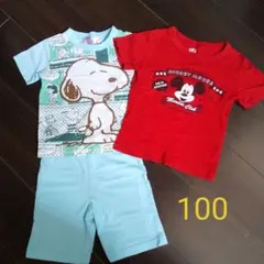 Tシャツ 半袖 ミッキー 100 赤 パジャマ スヌーピー 水色 セット