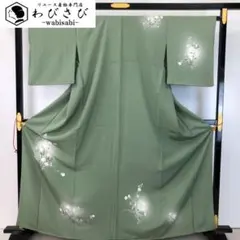 友禅柄 南天 正絹訪問着 淡緑 165cm a794 - メルカリ