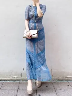 【新品未使用】LADYショルダーギャザーレースマキシワンピース