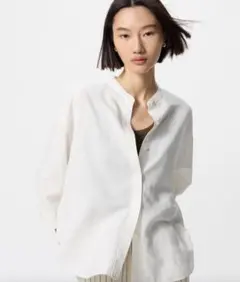 新品タグ付き　リネンブレンドバンドカラーシャツ