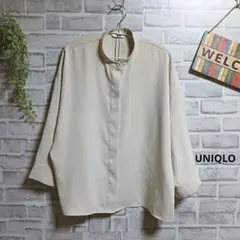 ユニクロ ドレープブラウス バンドカラー 無地 ゆったり 大人可愛い 上品 M