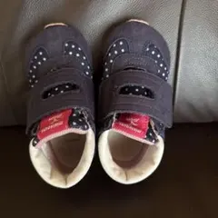 ミキハウス ネイビー ドット ベビーシューズ　14.0サイズ