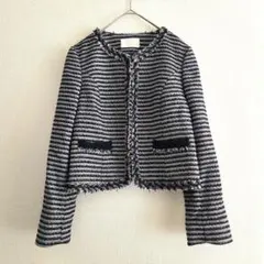 美品 セオリーリュクス ツイード 大きい ノーカラージャケット