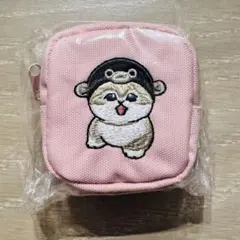 ✨新品✨ モフサンド カラビナ付き刺繍スクエアミニポーチ ピンク フグ