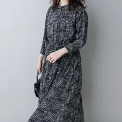 【美品】ナチュラルクチュール オケージョン対応 8分袖ウエストリボンワンピース