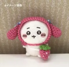 ぬいぐるみ用 ボンネット＆ポシェット❃ ハンドメイド 編み物 ❃ うさぎ いちごのサムネイル