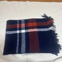 チェック柄フリンジマフラー ネイビー
