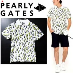 新品 パーリーゲイツ 鹿の子シルケット 立体エレキ柄 半袖ポロシャツ M 白