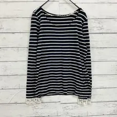 アースミュージックアンドエコロジー ロンT 長袖 ボーダー レース クルーネック