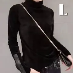 ラス１♪タートルネック トップス　ハイネック　ファスナー付　ブラック　 L