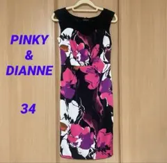 【超美品】ピンキー&ダイアン 花柄 ワンピース 黒　膝丈ワンピース 34 XS