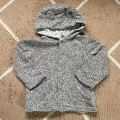 クマ耳付きグレー ニットカーディガン　6-9